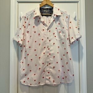 Ted Baker Button Down Shirt Men 7 Light Pink Palm Print Short Sleeves Preppy